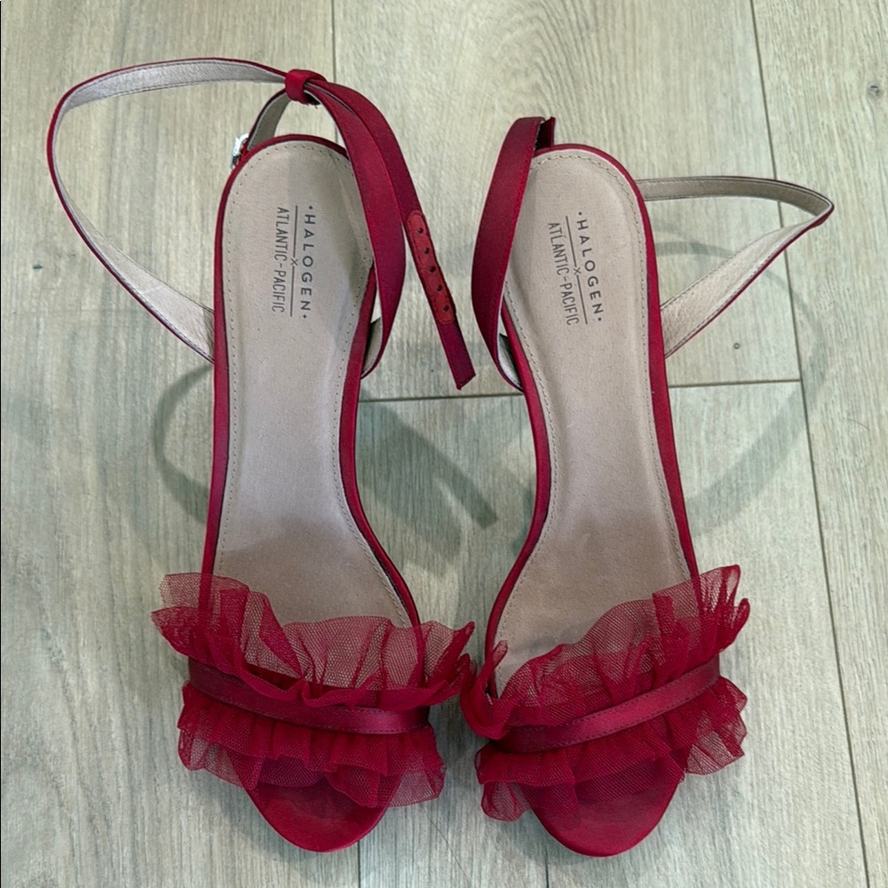 Halogen Red Elegant Heels with Ruffle Detail
